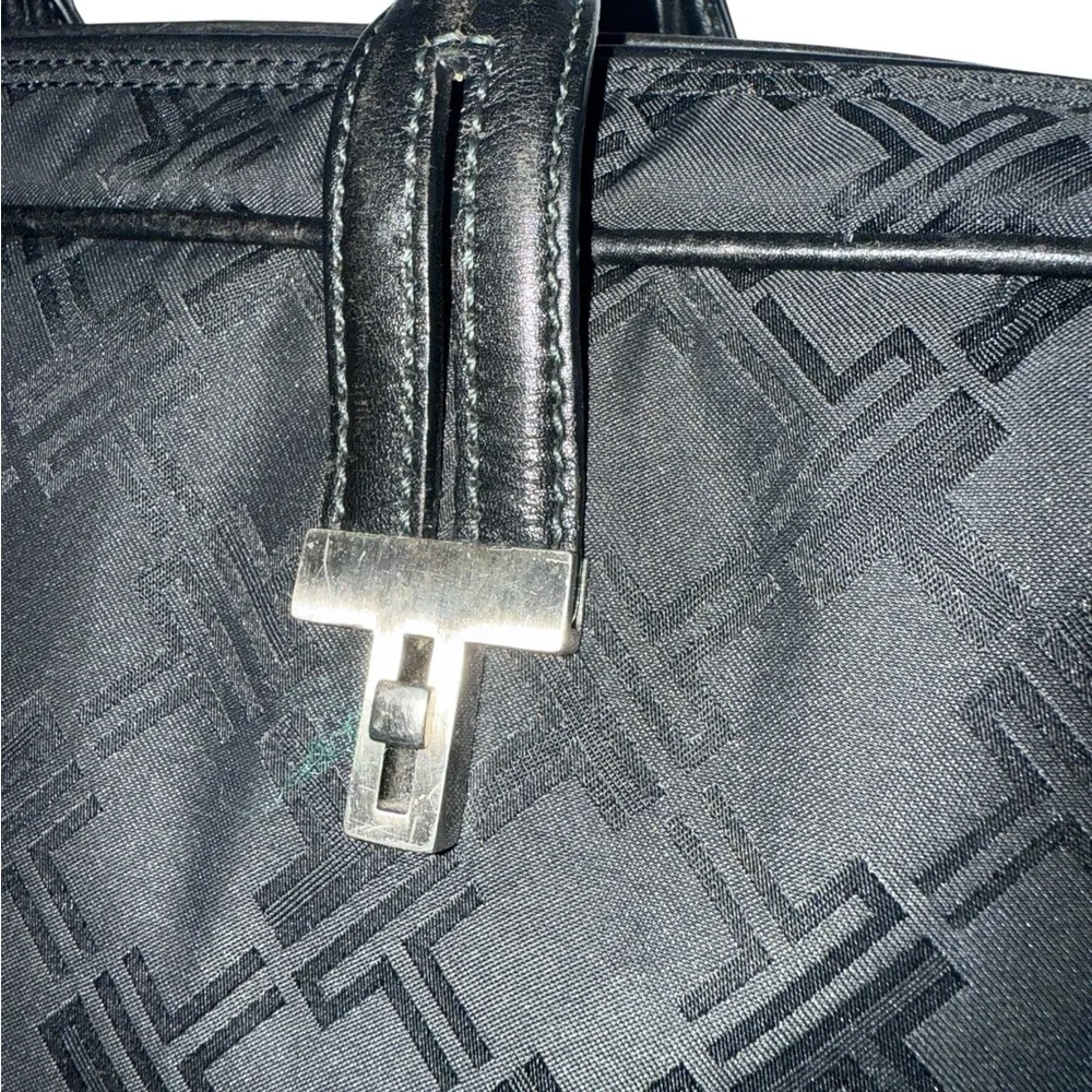 Tumi Black Briefcase with Leather Trim and Silver Hardware